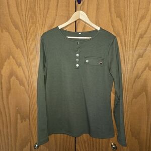 Women's Olive Green Long Sleeve Henley Shirt